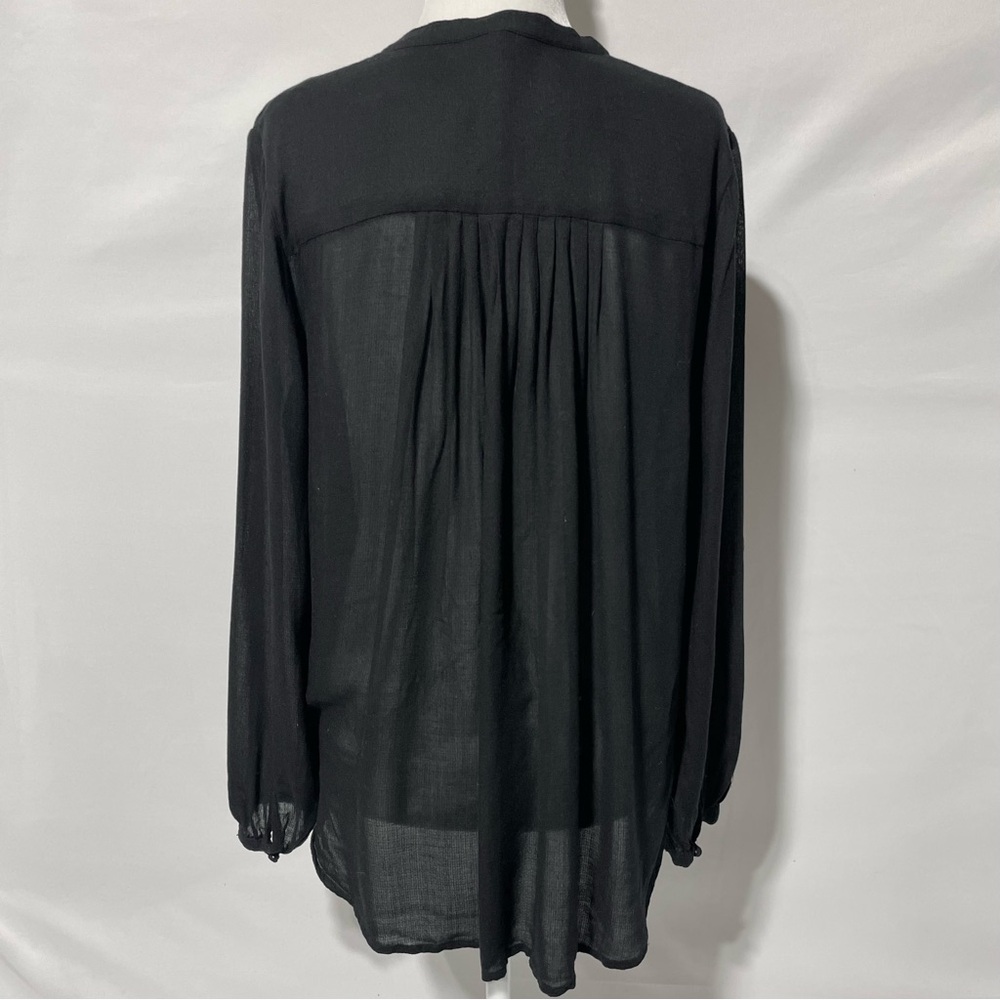 Lucky Brand Sheer Button Front Long Sleeve Blouse Black Size Medium - Picture 10 of 16